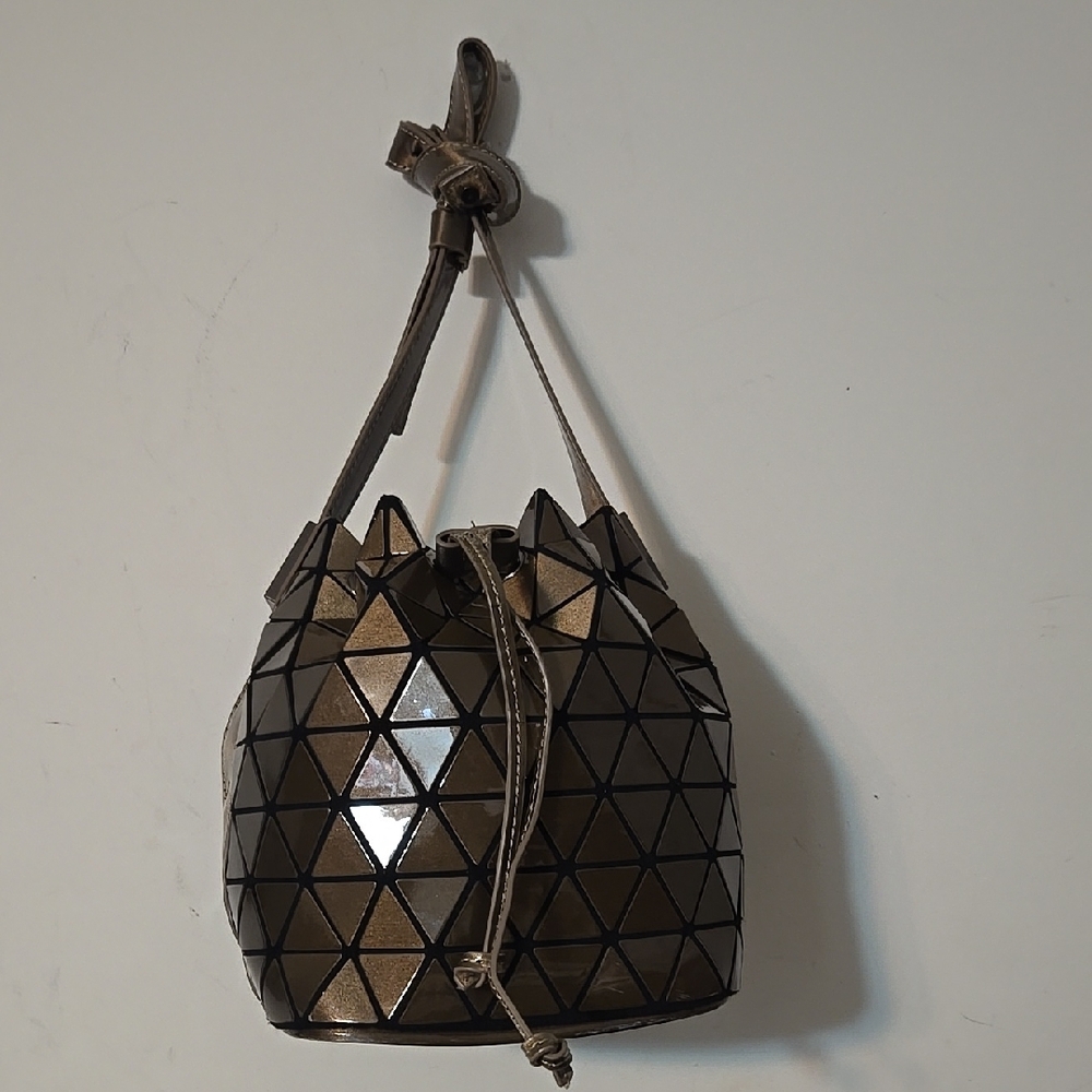 Issey Miyake Geometric Patterned Brown Bucket Bag - image 1